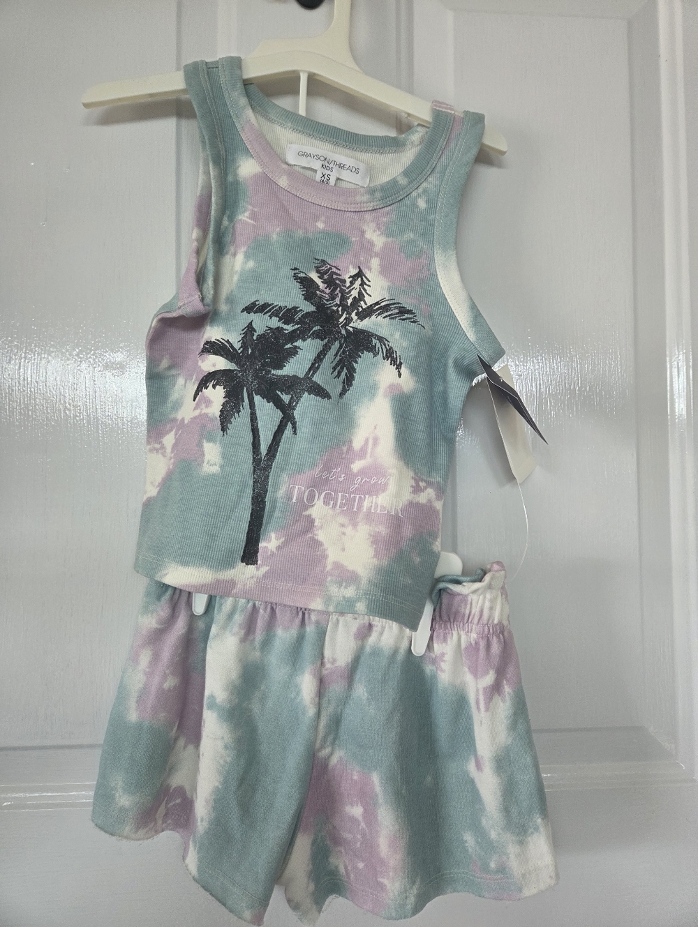 NWT Tie-Dye Palm Tree Tank & Short Set - Teal & Lilac 4/5